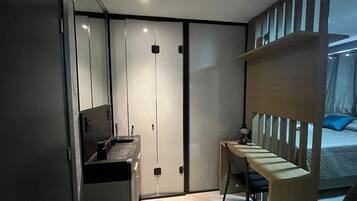 Comfort Studio | Individually furnished, desk, laptop workspace, iron/ironing board