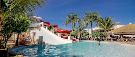 14 albercas al aire libre, sombrillas en la alberca y camastros