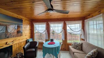 Una Smart TV, una chimenea, libros