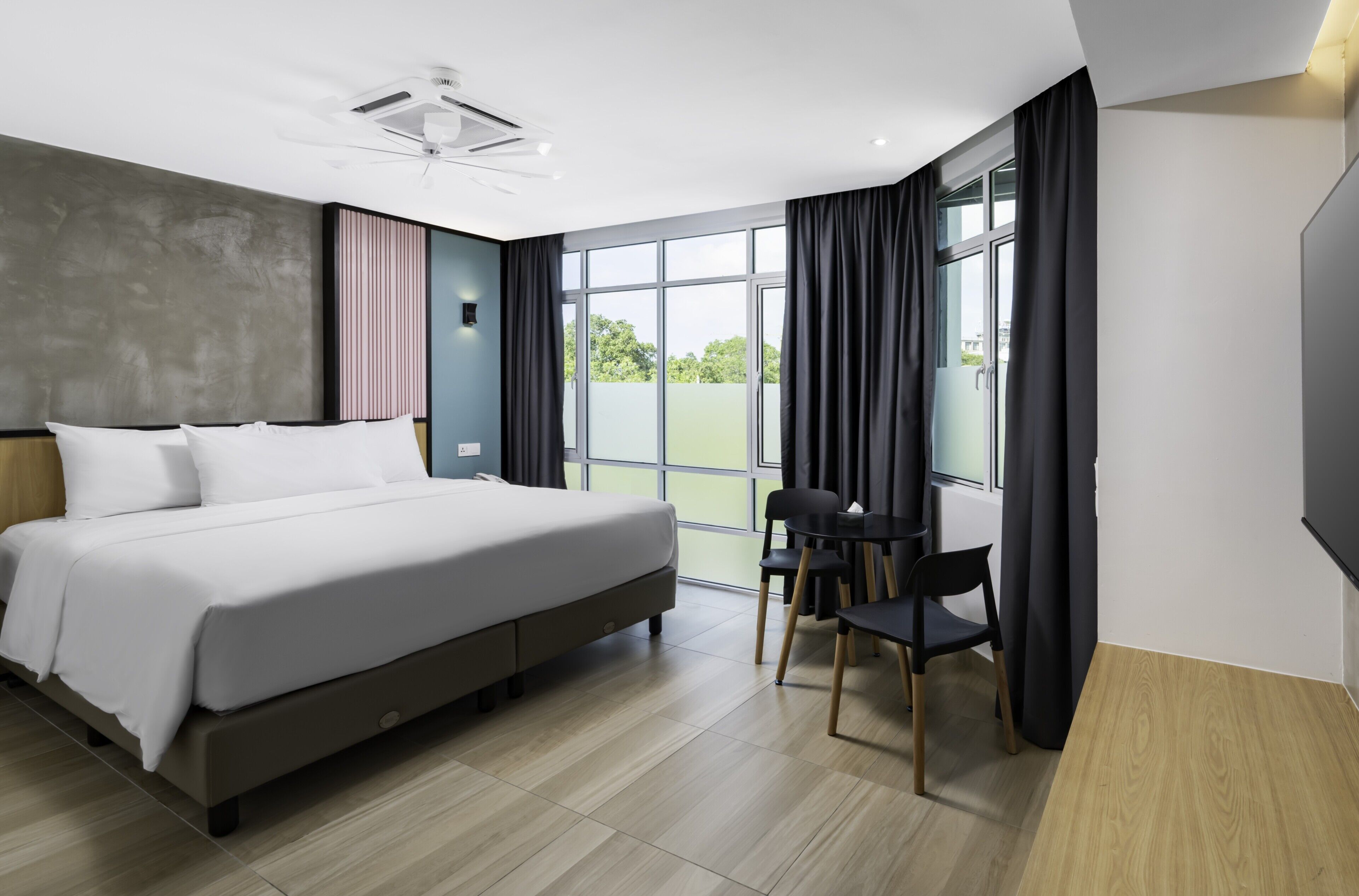 In-room safe, desk, laptop workspace, blackout curtains