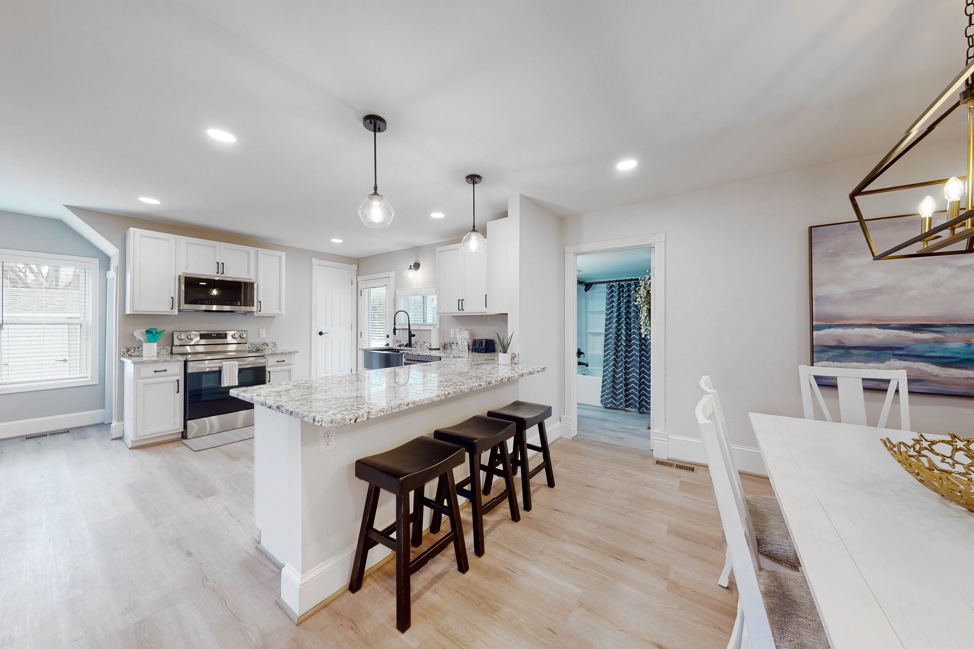 Remodeled home with firepit, pool, washer/dryer, TV, grill, yard, & patio