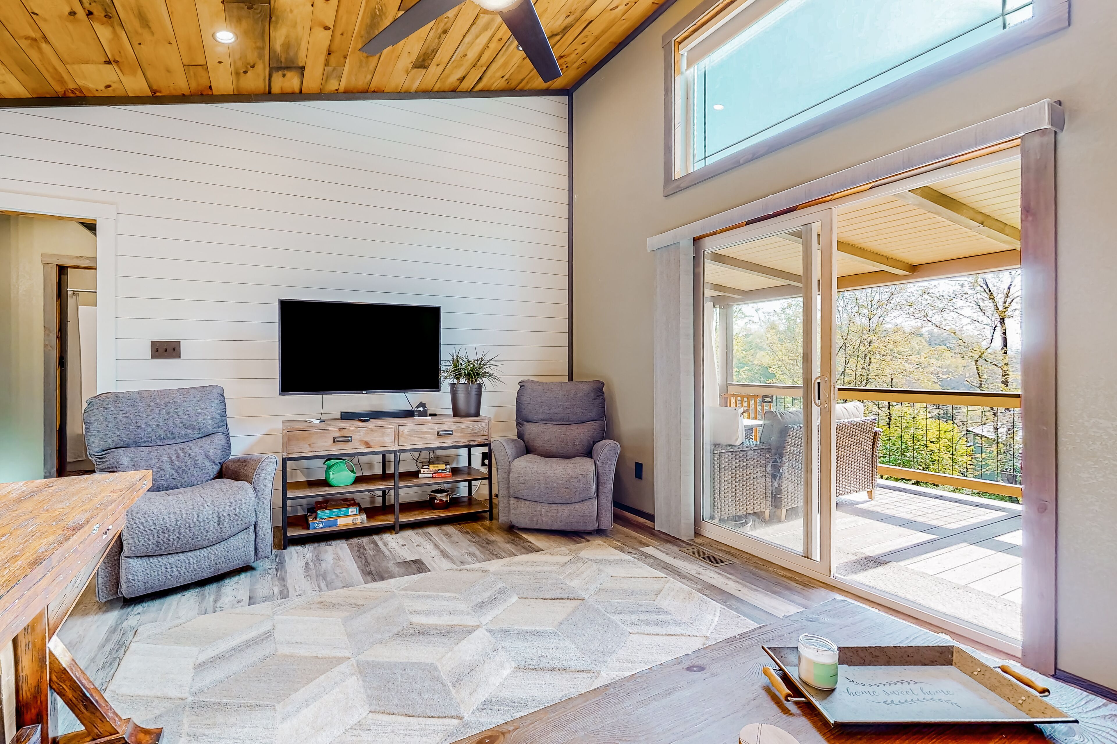 Inviting dog-friendly home with fitness area, firepit, central AC, & W/D