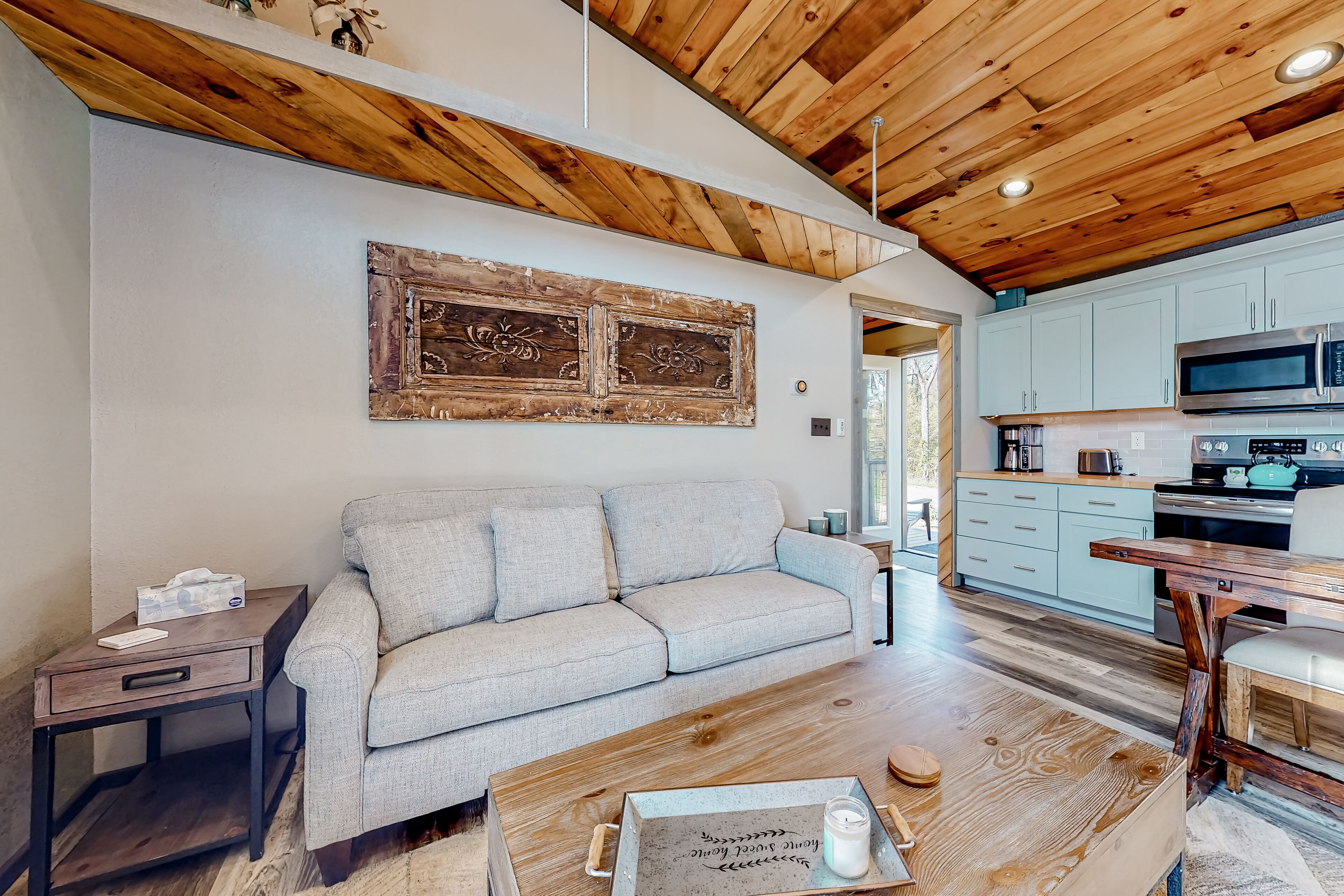 Inviting dog-friendly home with fitness area, firepit, central AC, & W/D