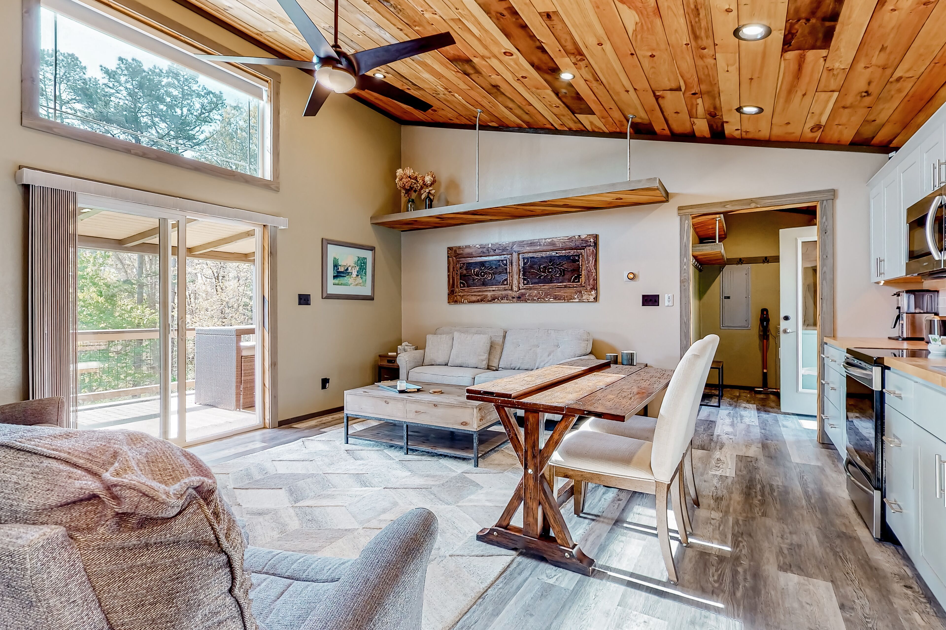 Inviting dog-friendly home with fitness area, firepit, central AC, & W/D