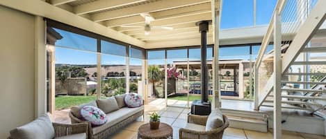 Smart TV, fireplace, table tennis, books