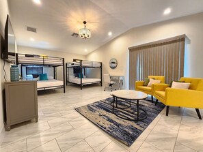 4 bedrooms, desk, iron/ironing board, travel crib