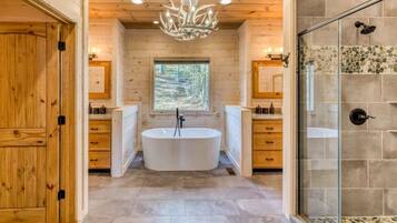 Shower, hair dryer, towels, shampoo