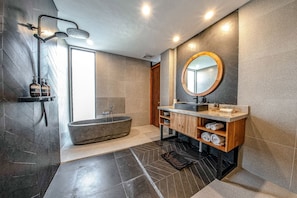 Bathtub, hair dryer, towels