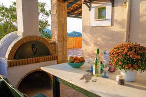 Terrace/patio - Villa Erato in Stalos in Secluded Place with Pool, BBQ, Jacuzzi, Sea Views (Chania)