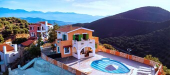 Villa Erato in Stalos in Secluded Place with Pool, BBQ, Jacuzzi, Sea Views