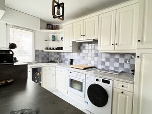 Fridge, microwave, oven, dishwasher