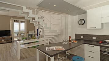 Fridge, microwave, oven, dishwasher