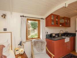 Fridge, toaster, cookware/dishes/utensils