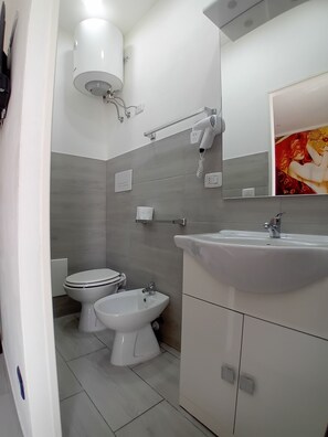 Regadera, secadora de cabello, bidet, toallas