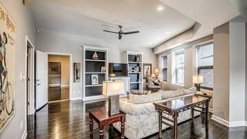 Smart TV, books, music library, stereo