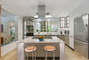 Fridge, microwave, oven, stovetop - Tortuga B55: Renovated serene villa near beach w/ pool, staff, and golf carts (Punta Cana)