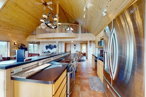 Fridge, microwave, oven, stovetop - Secluded home on 5 acres with great mountain views, decks, wood stove & W/D (Florissant)