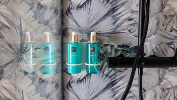 Ducha, secador de pelo y toallas