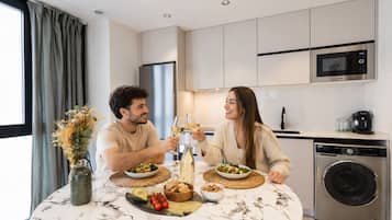 Fridge, microwave, oven, dishwasher