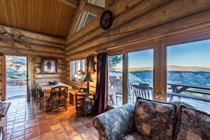 TV, fireplace - Windance Cabin, Private Beach on 750 Acres For You (Garfield County)