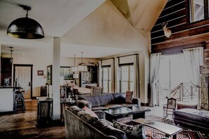 TV, fireplace, table football