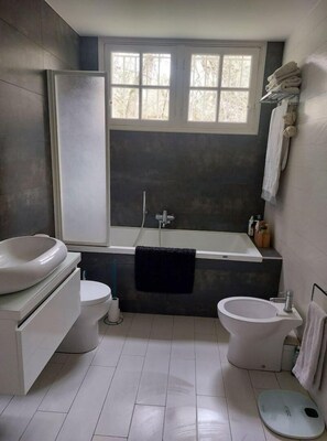 Regadera, secadora de cabello, bidet, toallas 