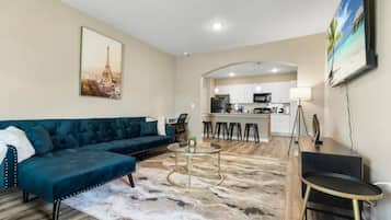 Smart TV, fireplace, foosball, table tennis