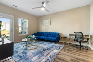 Smart TV, fireplace, foosball, table tennis