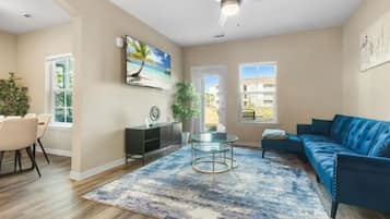 Smart TV, fireplace, foosball, table tennis