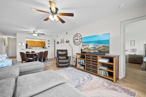 Smart TV, foosball, table tennis, books
