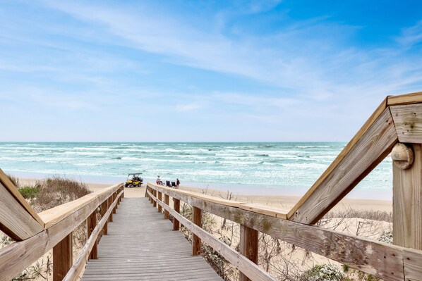 Guests can walk along the boardwalk to the ocean and enjoy the view.