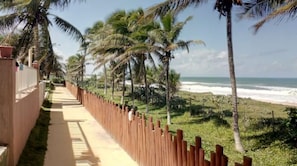 On the beach, sun loungers
