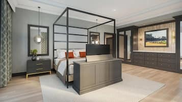 Ropa de cama de alta calidad y caja de seguridad en la habitación