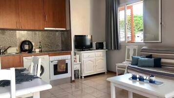 Fridge, microwave, oven, coffee/tea maker