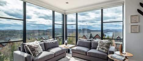 Télévision, cheminée, chaîne hi-fi