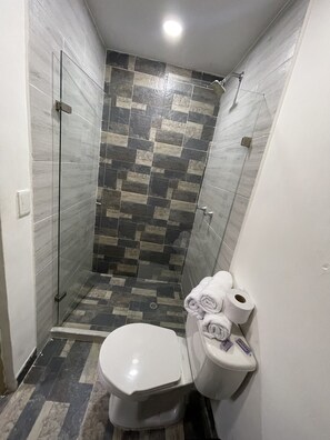 Habitación Deluxe doble | Baño | Ducha y toallas