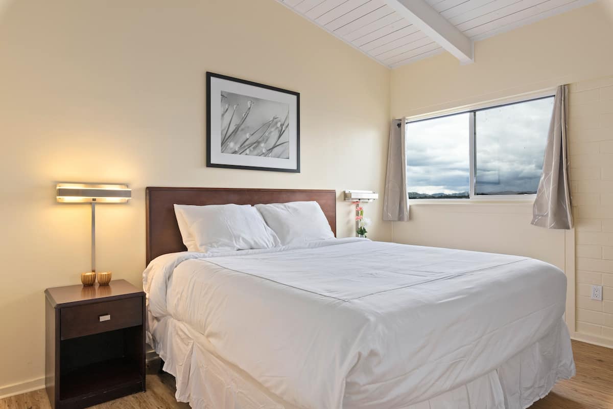 1 bedroom, desk, laptop workspace, iron/ironing board
