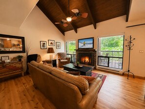 TV, fireplace