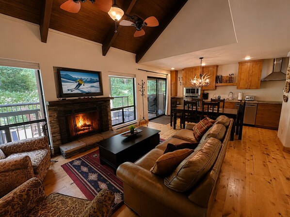 TV, fireplace
