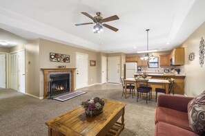 Smart TV, fireplace, DVD player