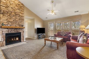Smart TV, fireplace, DVD player