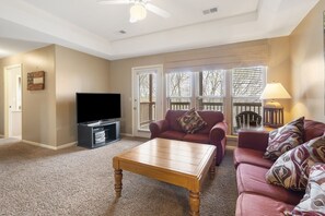 Smart TV, fireplace, DVD player