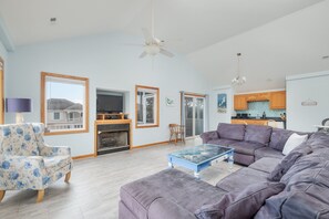 TV, fireplace, DVD player - 1747 - Resting Beach Place, Spacious, Peet Friendly Corolla Rental w/ Private Pool! (Corolla)