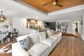 TV, fireplace - Coastal Farmhouse, Private Pool! Walk to Redfern (Saint Simons Island)