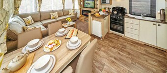 12ft-wide caravan with one double and one twin.