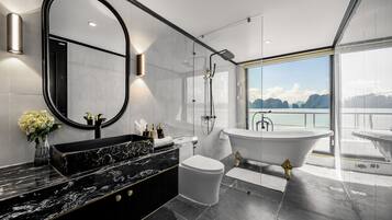 Rainfall showerhead, free toiletries, hair dryer, bathrobes