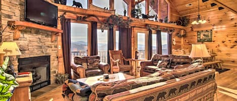 TV, fireplace, video-game console