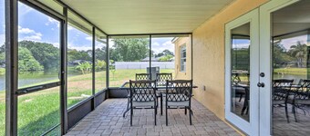 Lanai & Pond at Tranquil Bradenton Retreat!