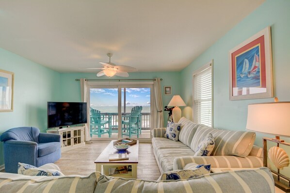 Smart TV, DVD player - Experience beachfront luxury in this 3-bedroom townhome in North Topsail Beach. (North Topsail Beach)