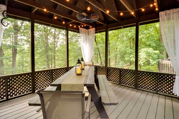 House (4 Bedrooms) | Interior - Outdoor Theater, Deck & Fire Pit: Poconos Retreat (Lake Harmony)